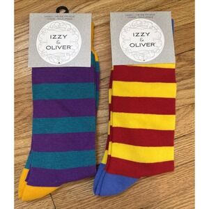 Izzy & Oliver Bold Stripe- Authentic Purple &Teal Socks, Yellow/Red NWT 2 pairs